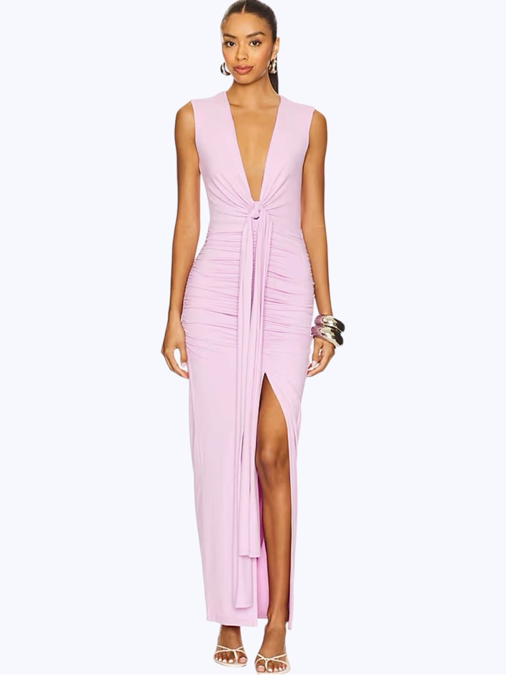 Susana Monaco Pink Lavender Tie Front Ruched Maxi Dress XS NWT